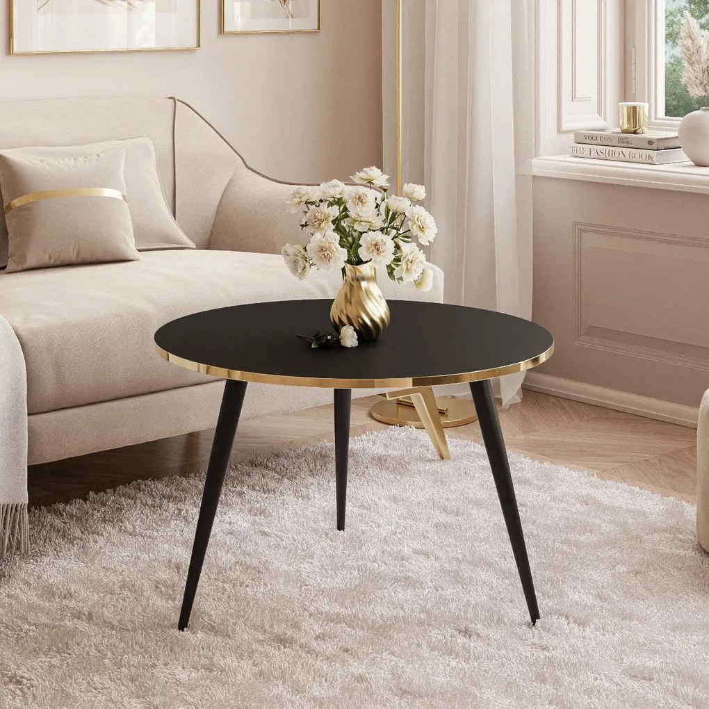 OKRÚHLY KONFERENČNÝ STOLÍK LEONARDO GLAM ČIERNY MATNÝ + ZLATY