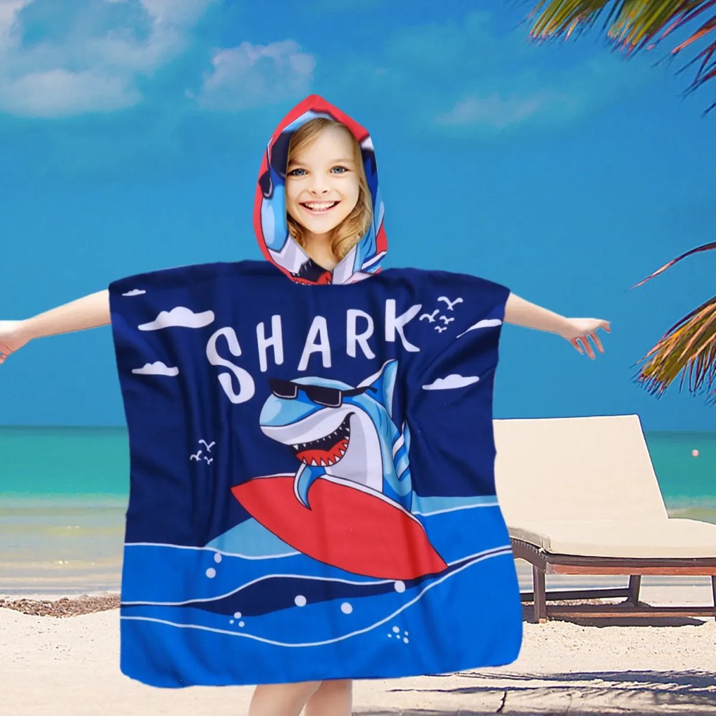 Detské pončo SHARK modré Rozmer: 60 x 120 cm