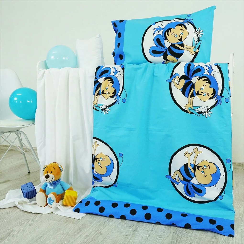 Obliečky detské bavlnené včielky modré EMI: Detský set 90x130 + 45x65