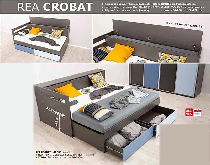 Drevona, posteľ REA CROBAT, s úložným priestorom a perinákom, biela