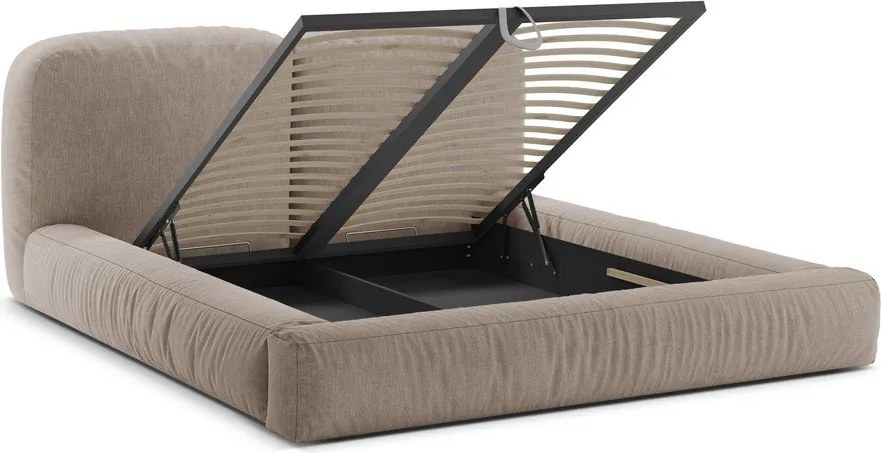 Svetlohnedá čalúnená dvojlôžková posteľ s úložným priestorom s roštom 200x200 cm Martina – Micadoni