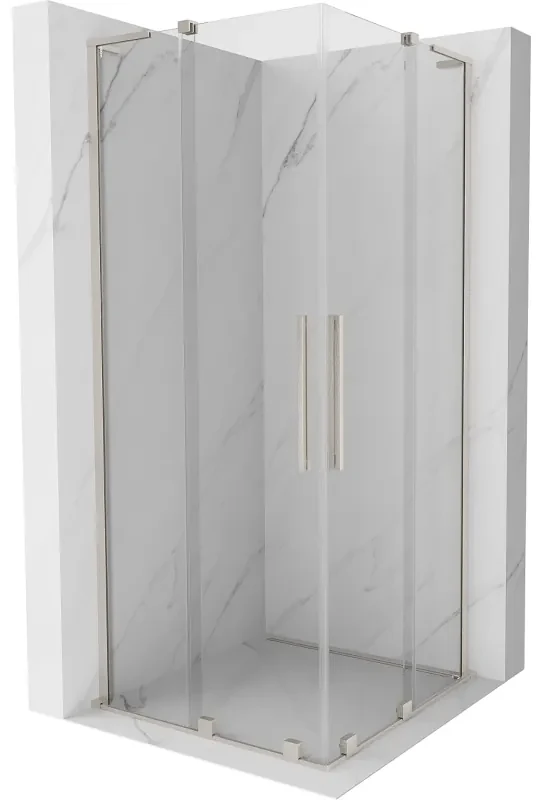 Mexen Velar L Duo, sprchový kút s posuvnými dverami 90 x 90 cm, 8mm číre sklo, brúsená oceľ, 871-090-090-02-03-97