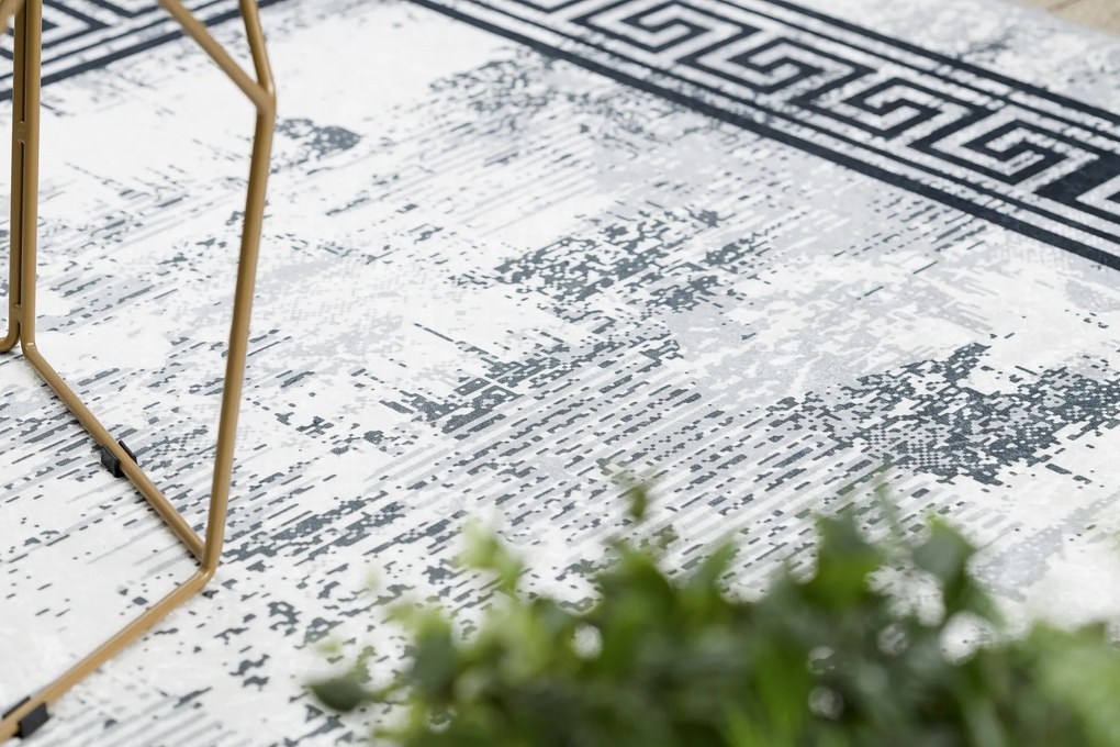 Koberec ANDRE 1189 Mramor, grécky - prateľný, protišmykový - čierno / strieborný