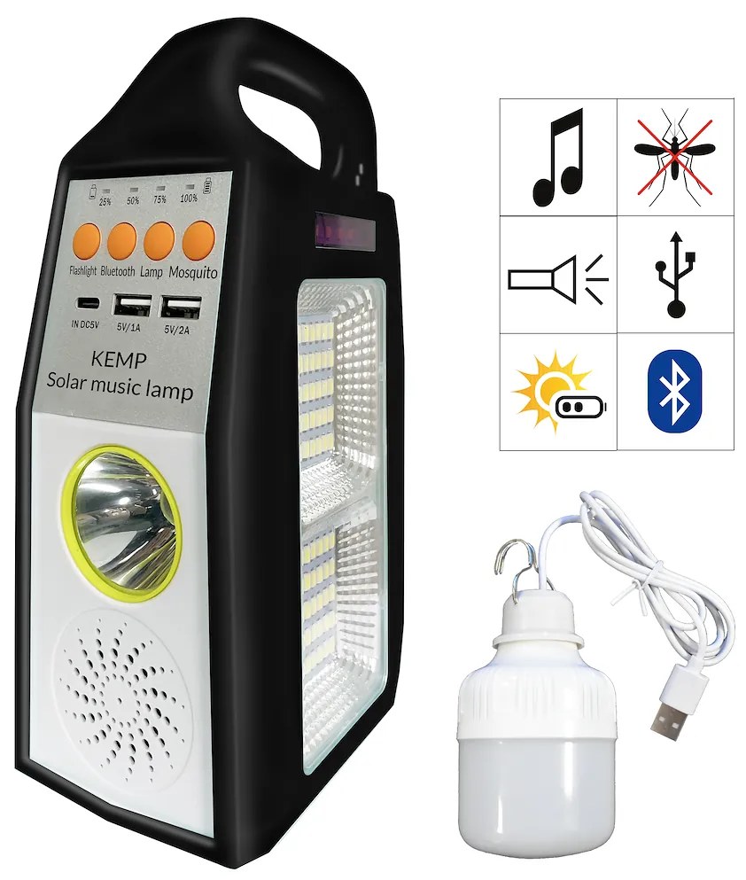 Ecolamp Multifunkčná solárna LED lampa s reproduktorom a powerbankou Kemp