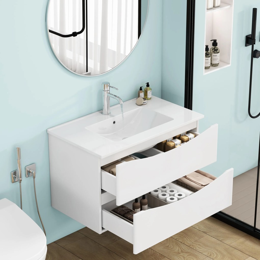 Závesná skrinka pod umývadlo Houseland Nirela 80 cm biela