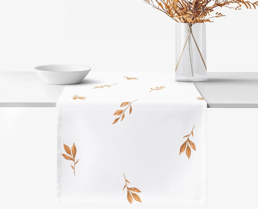 Goldea behúň na stôl 100% bavlnené plátno - hnedé jesenné lístky 20x140 cm
