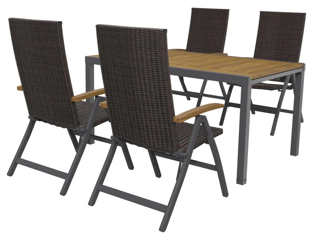 Livarno home Hliníkový rozkladací záhradný stôl Valencia, hnedý + Skladacie kreslo Valencia, hnedé, 4 kusy  (800008278)