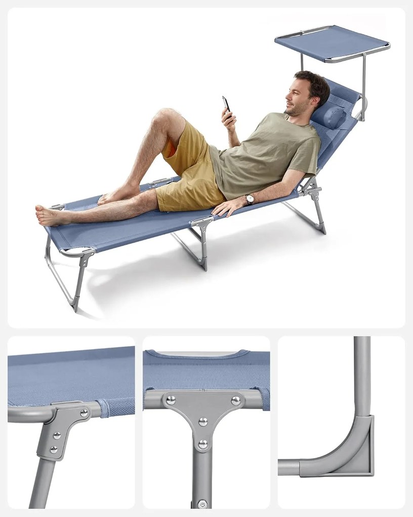 SONGMICS Lehátko, Skladacie ležadlo 193 x 53 x 29 cm, Modré