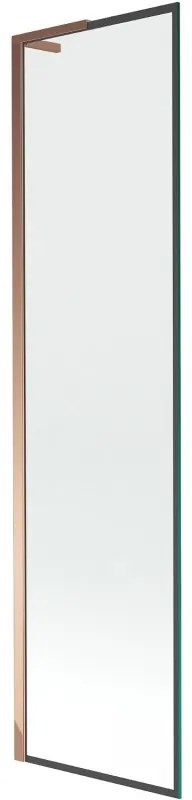 Mexen Next L, 1-krídlová vaňová zástena 50 x 150 cm, 6mm číre sklo-čierny vzor, ružové zlato profil, 895-050-000-03-70-60