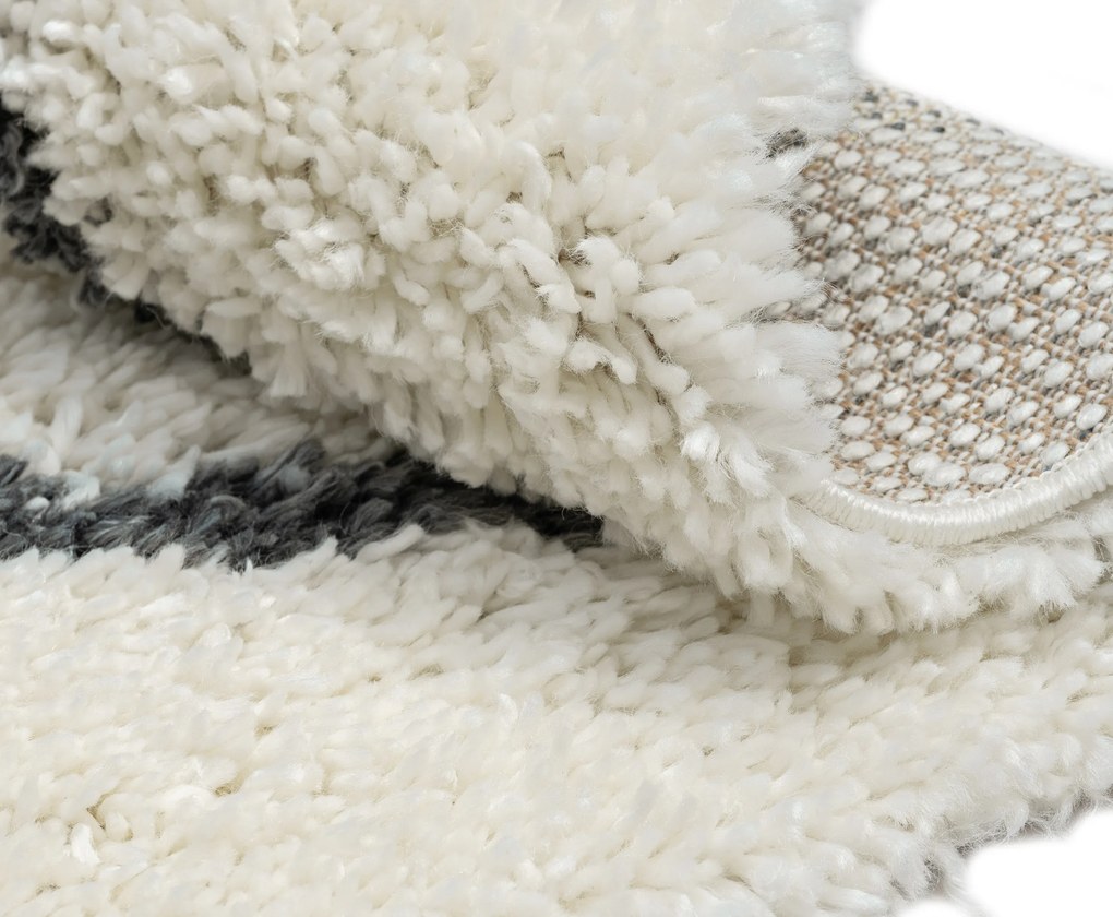 My Flair, Kusový koberec My Shaggy Raute creme kruh, 150x150 (priemer) kruh, čiernobiela, chodba / predsieň