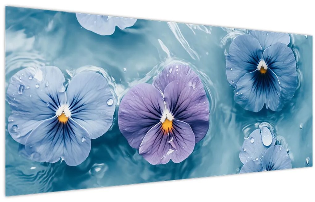 Obraz - Fialky vo vode (120x50 cm)