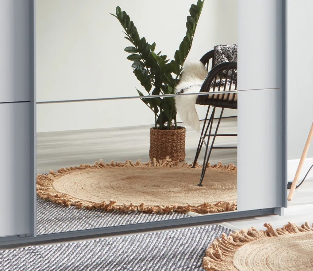 Šatníková skriňa so zrkadlom Emden, 225 cm, biela