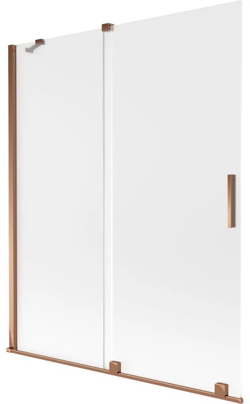 Mexen Velar, 2-krídlová posuvná vaňová zástena 140 x 150 cm, 8mm sklo námraza, ružové zlato, 896-140-000-31-60