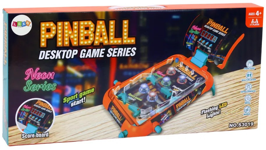 LEAN TOYS Pinball Arkádová hra - LED svetlá, zvuky, tabuľka výsledkov