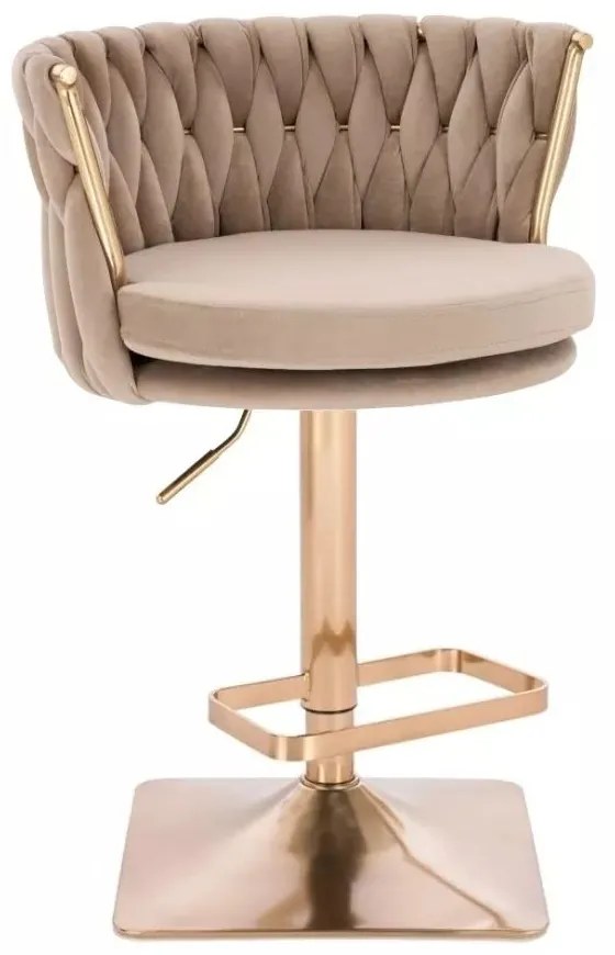 LuxuryForm DESIGN Barová stolička LYON VELUR na zlatej hranatej podstave - latte