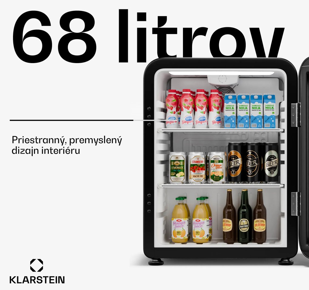 Klarstein Audrey Evo chladnička na nápoje, Retro dizajn, sklenené dvere, 68 L, EEK C