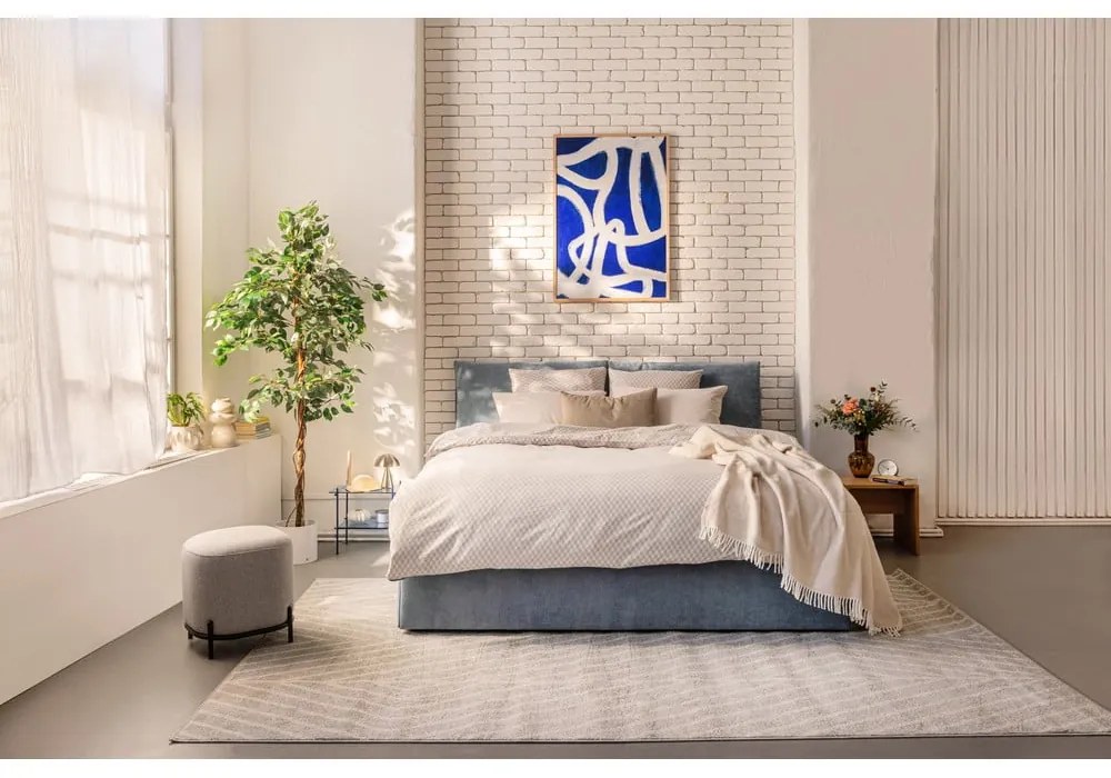 Modrá čalúnená dvojlôžková posteľ s úložným priestorom s roštom 160x200 cm Thessa Pillow – Bonami Selection