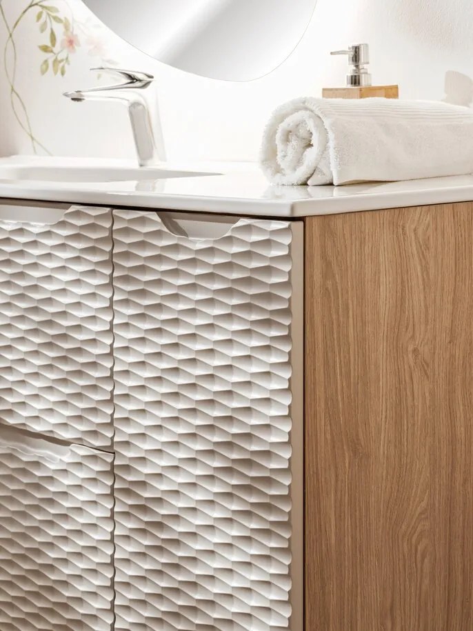 Závesná kúpeľňová skrinka Ocean 30 cm dub olejovaný/béžová