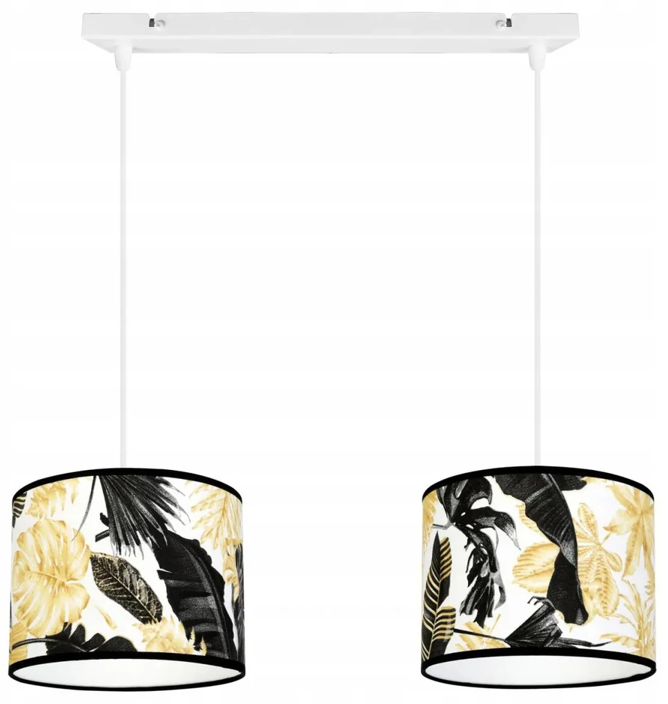 Závesné svietidlo Gold Flowers, 2x biele textilné tienidlo s kvetinovým vzorom, (výber z 2 farieb konštrukcie)