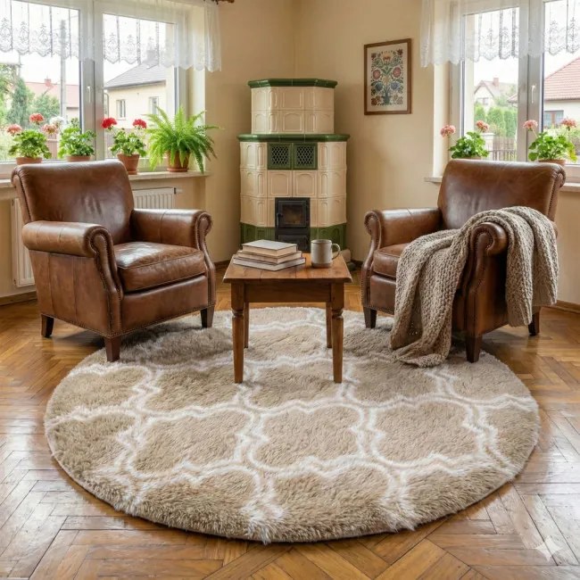 Protišmykový koberec DECOR béžový kruh