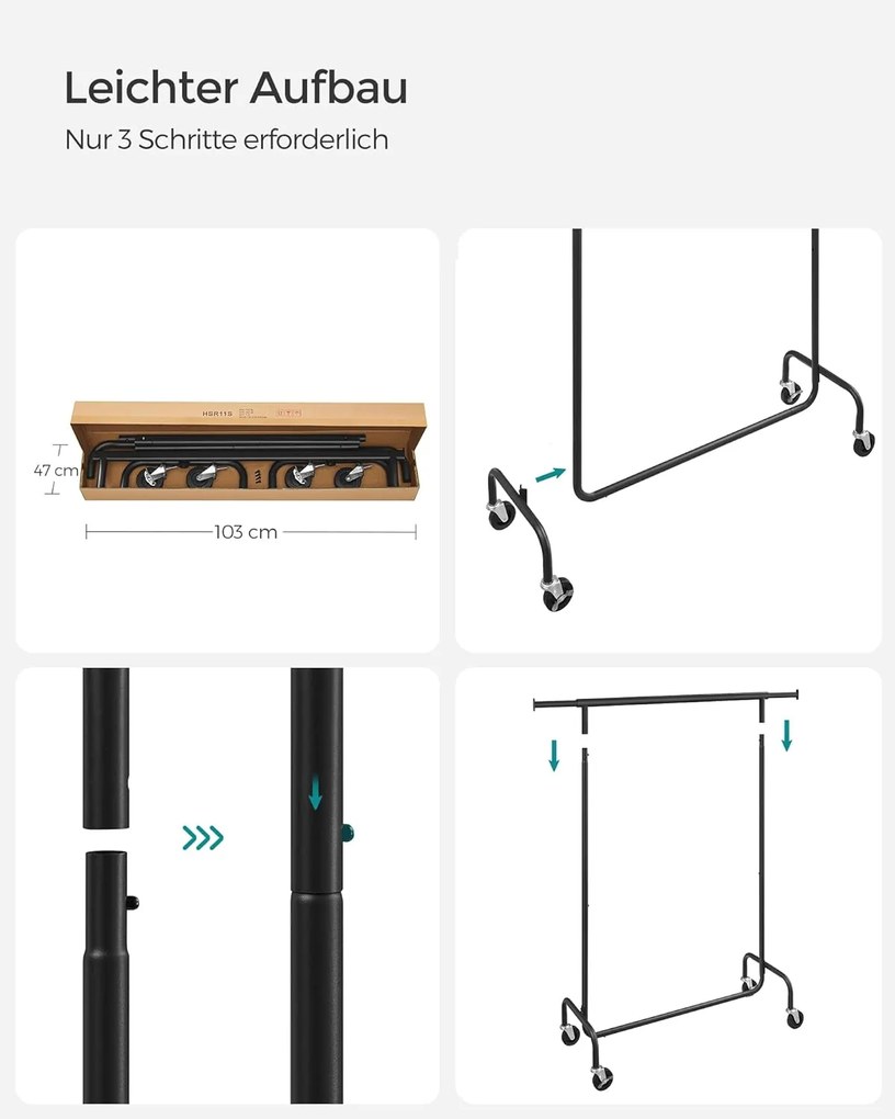 Výsuvný vešiak na šaty na kolieskach s vysokou nosnosťou, 130 kg, čierny