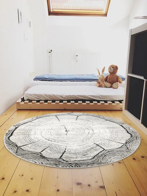 Koberec Matara P156A peň, sivý / béžový / krémový kruh