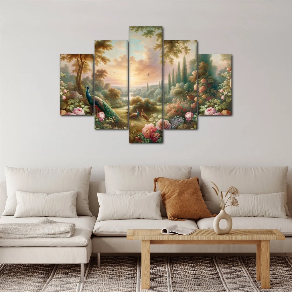 Obraz - Pávy v záhrade (150x105 cm)