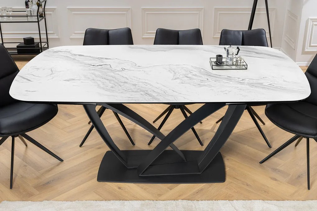 Luxusný rozkladací jedálenský stôl ILINOIS 180-220-260 cm – v bielom mramorovom prevedení