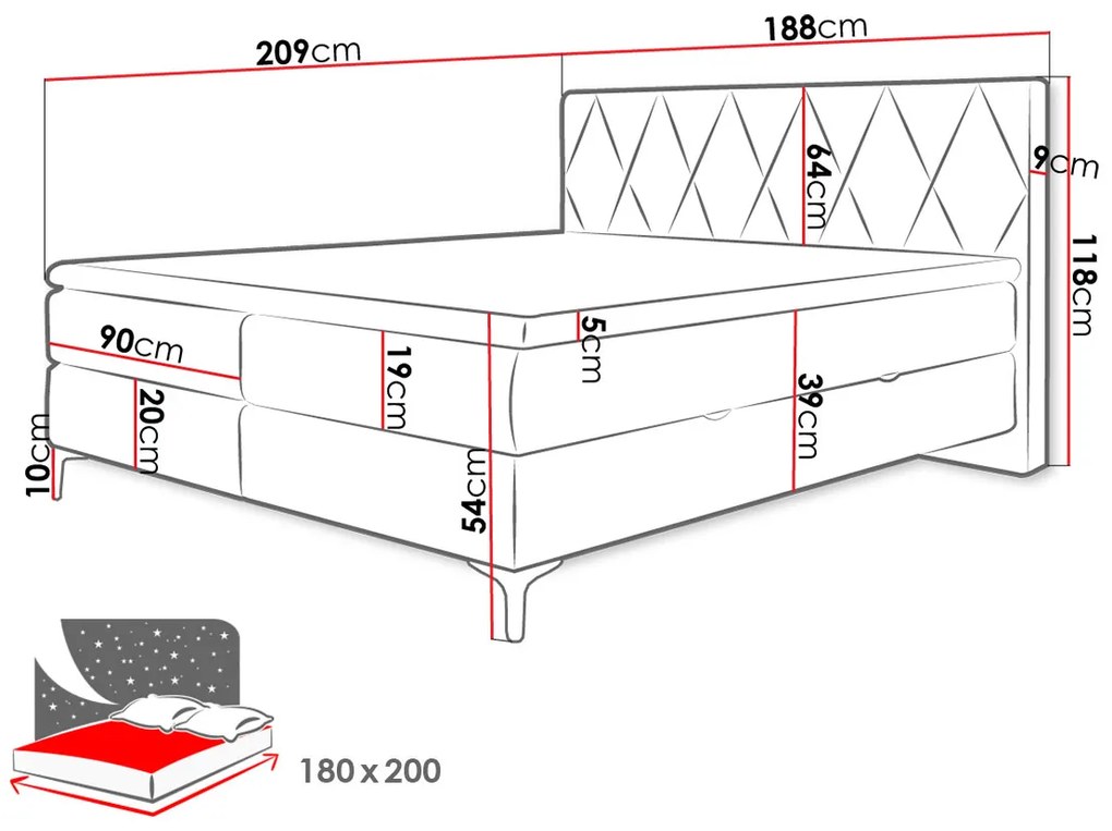 Boxspring Loren 180x200cm, modrá