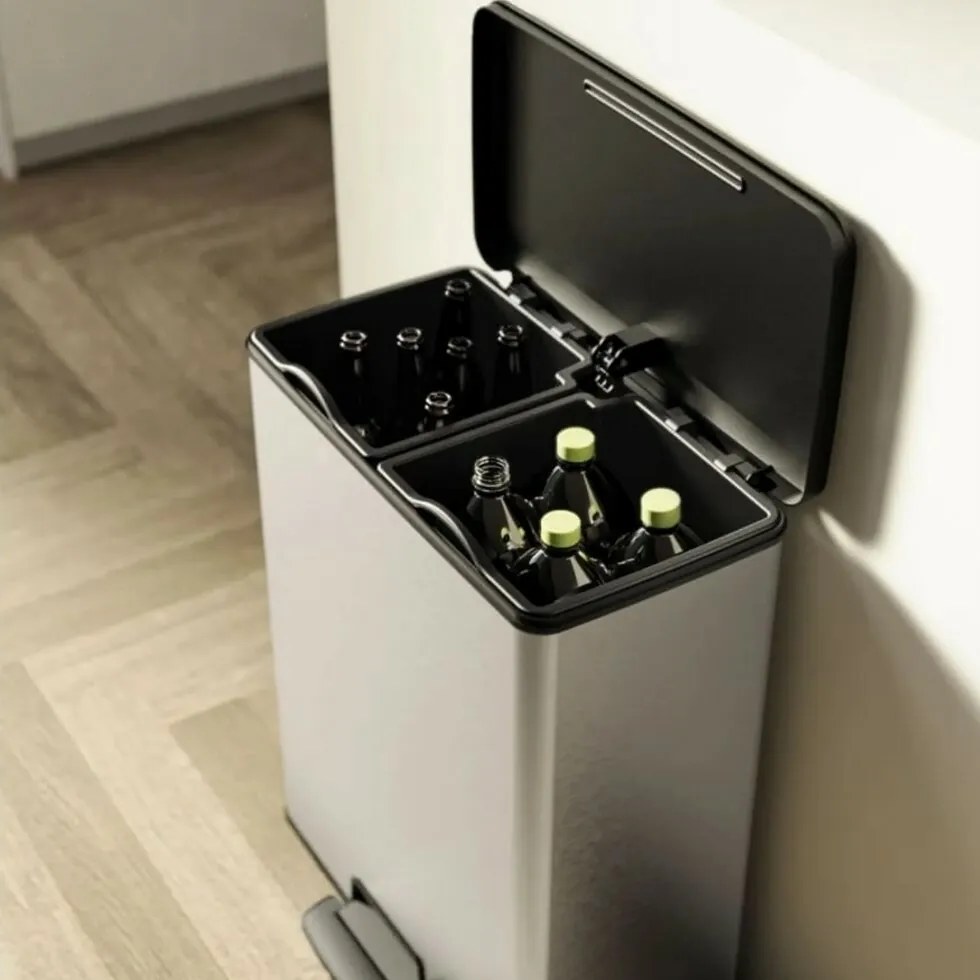 CURVER Deco Bin Odpadkový Kôš na triedený odpad Strieborná/čierna 26l 26l, 26 + 26 l