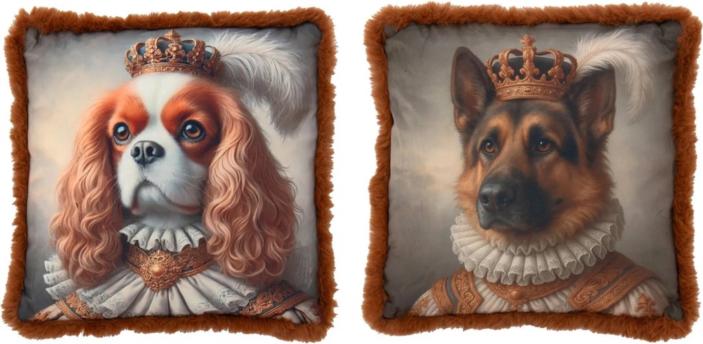 Sada 2 vankúšov pes gavalier a ovčiak v kráľovskom obleku Lord King – 45*45*15 cm