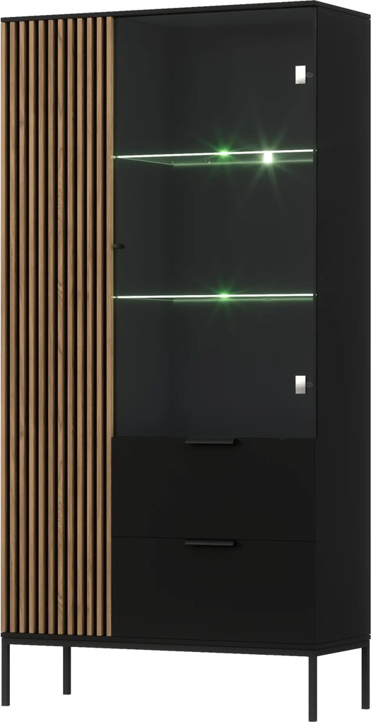 Vitrína Meorati s LED osvětlením 100 cm černá/dub Artisan