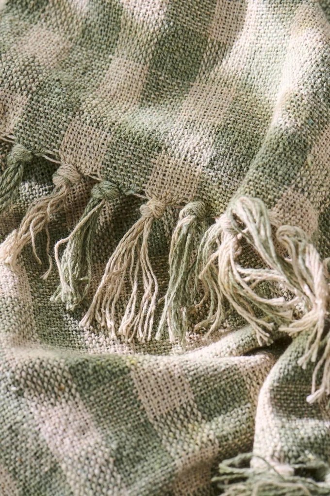 Ib Laursen Bavlněný přehoz Dusty Green Checks 130 × 160 cm