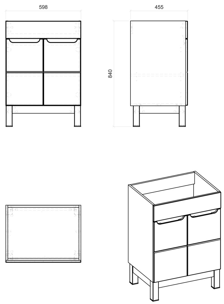 Kúpeľňová stojaci skrinka pod umývadlo BALI biela 60 cm