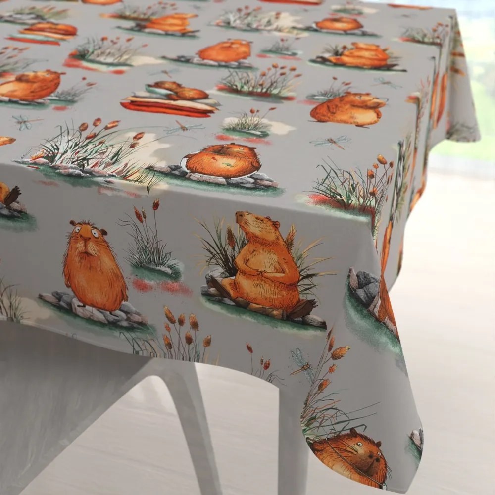 Biante Detský bavlnený štvorcový obrus Sandra SA-711 Kapybary na sivom 150x150 cm