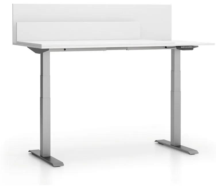 PLAN Kancelársky stôl SINGLE LAYERS, posuvná vrchná doska, s prepážkami, nastaviteľné nohy, biela / sivá