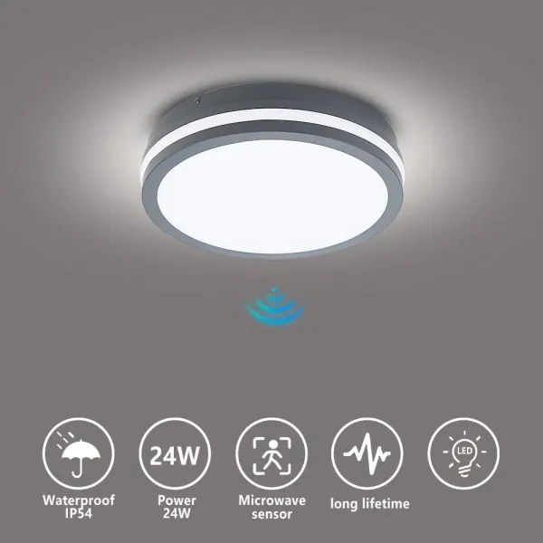 Brilagi - LED vonkajšie svietidlo so senzorom BENE LED/24W/230V priemer 26 cm IP54