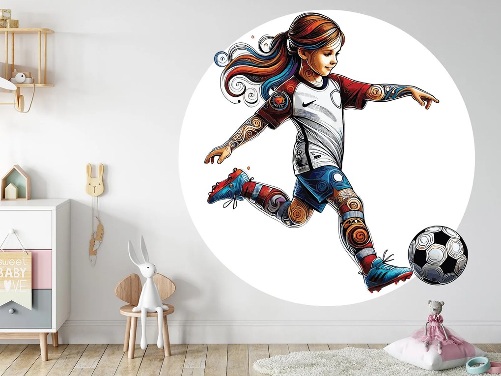 Malá futbalistka textilní prelepiteľná nálepka na stenu hárok 45 x 45 cm
