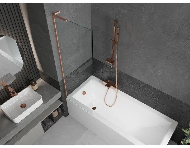 Mexen Next L, 1-krídlová vaňová zástena 60 x 150 cm, 6mm číre sklo, medený profil, 895-060-000-03-00-65