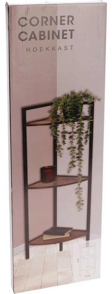 Rohová kovová skrinka 3 MDF police, 23,5 x 23,5 x 76 cm