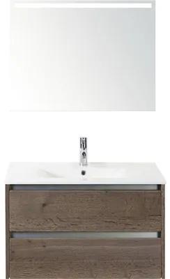 Kúpeľňový nábytkový set Sanox Dante farba čela tabacco ŠxVxH 81 x 170 x 46 cm s keramickým umývadlom a zrkadlom s LED osvetlením