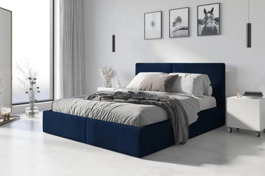 BMS GROUP Čalúnená posteľ HILTON 160x200cm výklopná tmavo modrá