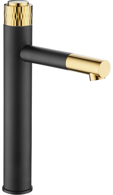 Mexen Diamond, vysoká umývadlová batéria h-292, čierna matná-zlatá lesklá, 71510-75