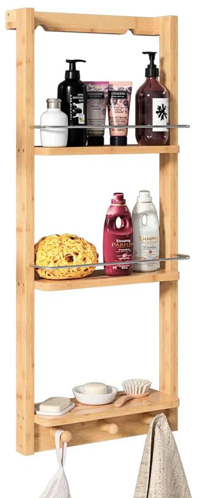 Závesná polička do kúpeľne BAMBOO. 28,5x10x70cm, 3 police, hnedá Casaria