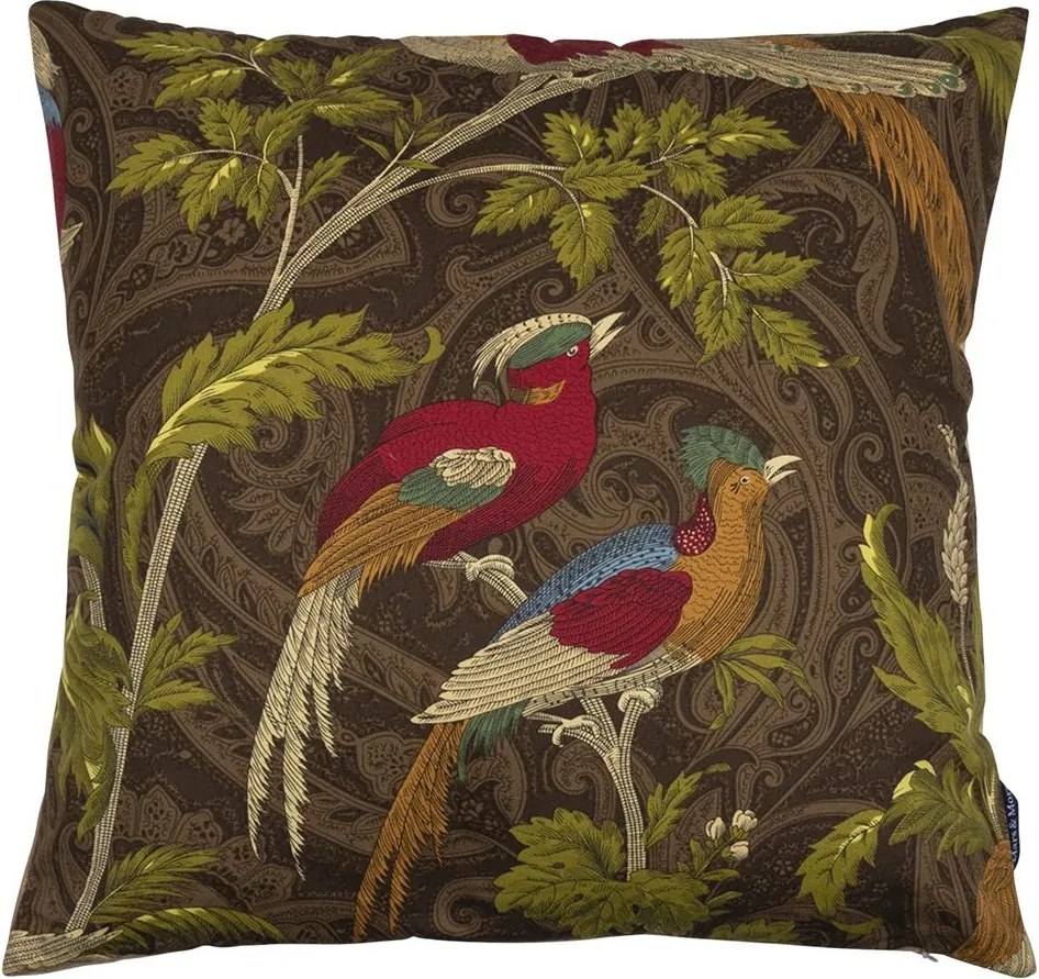 Hnedý štvorcový vankúš s vtáčikmi Paisley bird taupe - 45*45*10cm