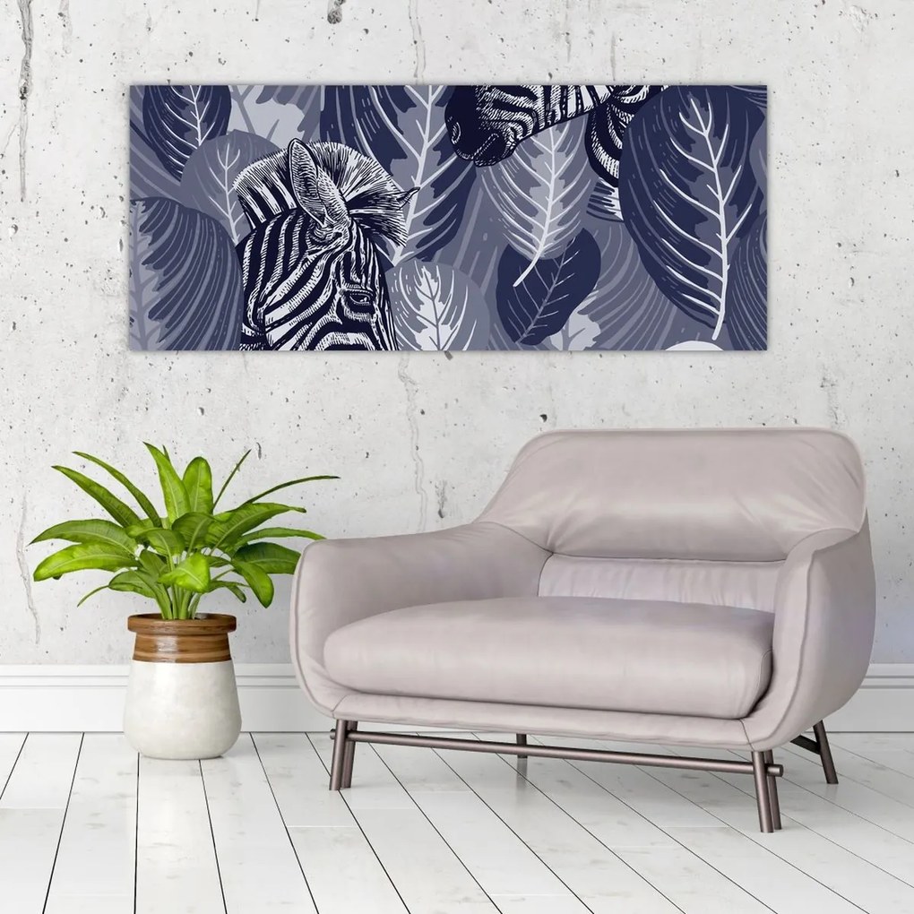 Obraz - Modré zebry (120x50 cm)