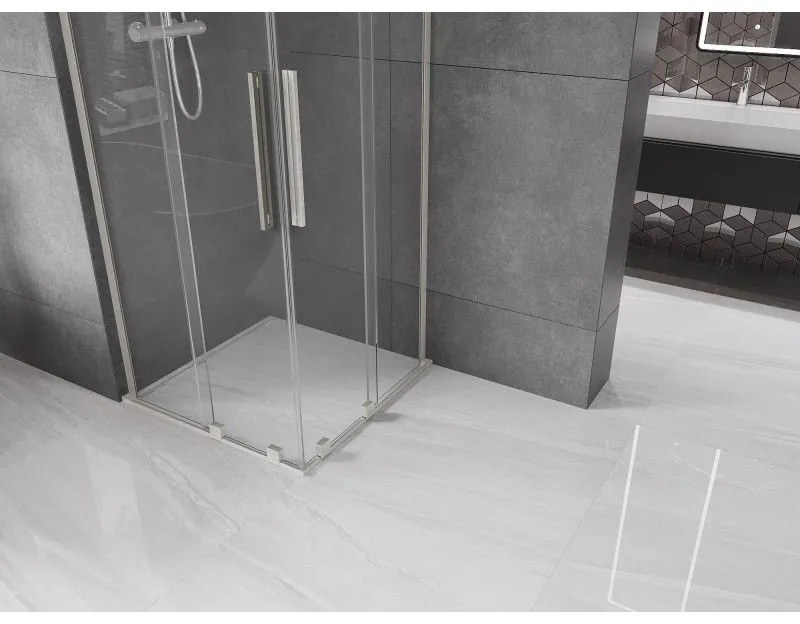 Mexen Velar L Duo, sprchový kút s posuvnými dverami 90 x 90 cm, 8mm číre sklo, brúsená oceľ, 871-090-090-02-03-97