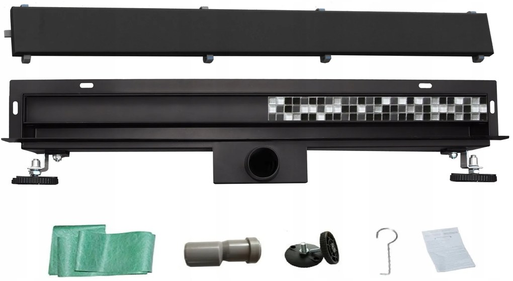 Sprchový žľab do steny MEXEN FLAT WALL 2v1 - čierny matný, 1730060