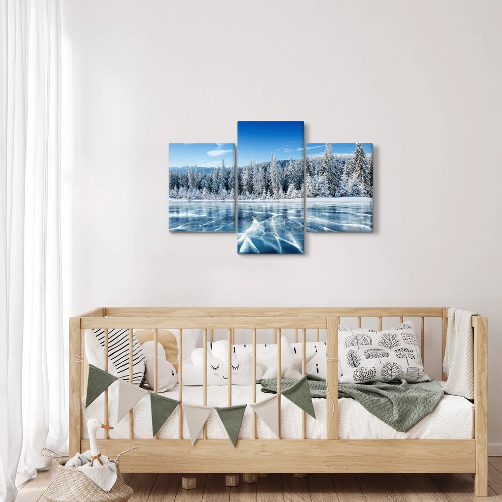 Obraz zamrznutého jazera a zasnežených stromov (90x60 cm)