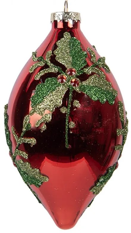 Červená sklenená ozdoba špicatá banka s cezmínou - Ø 8*15 cm